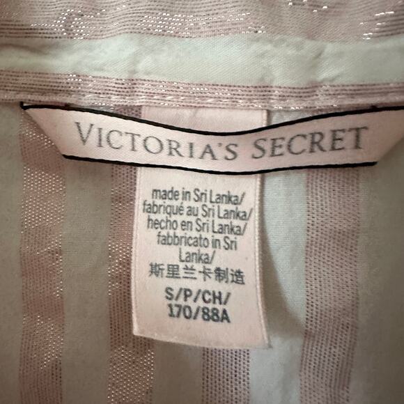 Victoria's Secret Sleep Shirt Womens SMALL Pink Metallic Striped Long Sleeve - Picture 8 of 12